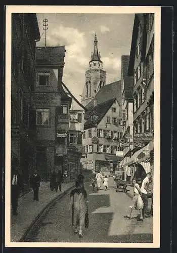 AK Tübingen, Belebte Szene in der Neckargasse