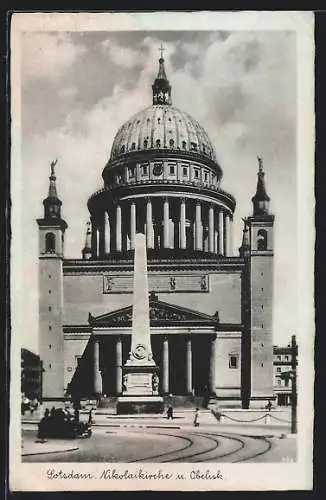 AK Potsdam, Nikolaikirche und Obelisk
