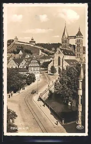 AK Esslingen a. N., Ortsansicht mit Blick auf die Befestigungsmauer