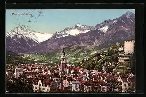 AK Meran /Südtirol, Teilansicht mit Kirche