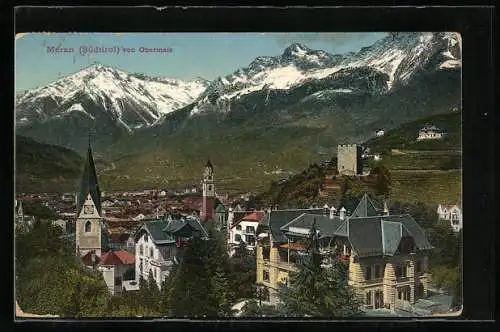AK Meran, Blick von Obermais auf die Stadt
