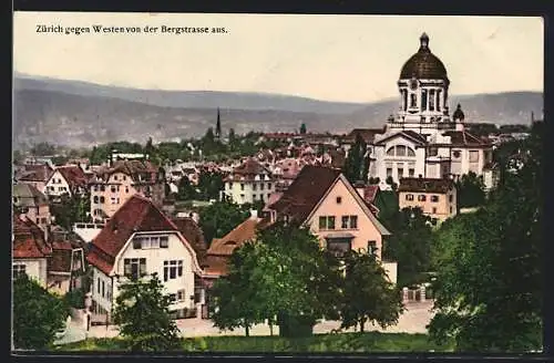 AK Zürich, Teilansicht gegen Westen von der Bergstrasse aus