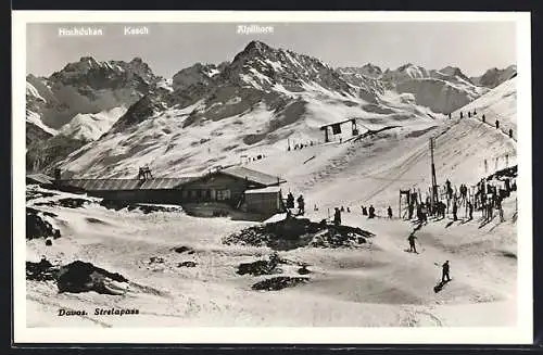 AK Davos, Skifahrer, Berghütte und Strelapass