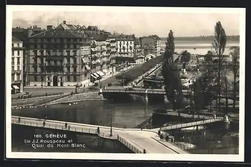 AK Genève, Ile J. J. Rousseau et Quai du Mont-Blanc