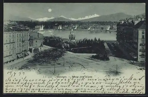 Mondschein-AK Genève, Place des Alpes
