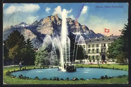 AK Glarus, Hotel Glarnerhof mit Fontäne