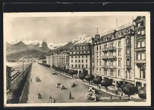 AK Luzern, Cental Hotel mit Strassenpartie