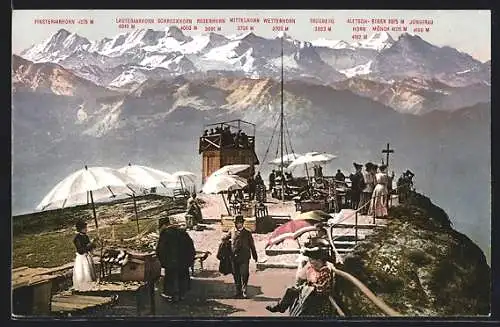 AK Rigi-Kulm, Aussichtsturm mit Blick auf die Berner Alpen: Trugberg, Wetterhorn und Mittelhorn