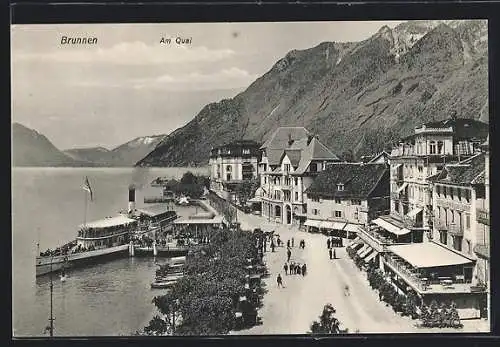 AK Brunnen, Am Quai mit Dampfer