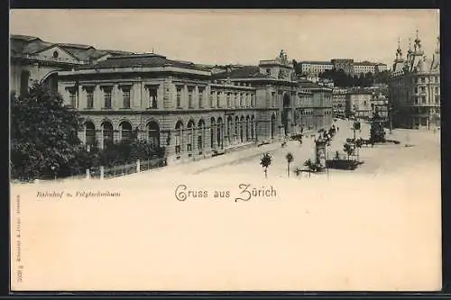 AK Zürich, Strassenpartie mit Litfasssäule