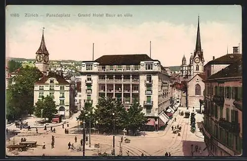 AK Zürich, Grand Hotel Baur en ville, Paradeplatz