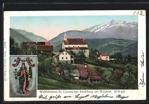 AK St. Corona, Kirche gegen Gebirge