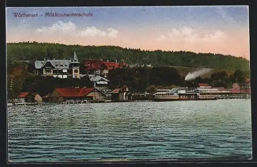 AK Klagenfurt, Blick auf Hotel Wörthersee und Militär-Schwimmschule