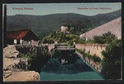 AK Friesach, Stadtgraben mit Veste Virgilienberg
