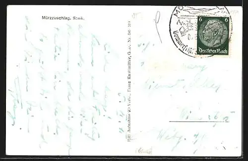 AK Mürzzuschlag /Stmk., Gesamtansicht gegen die Berge