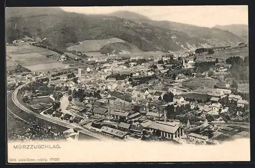 AK Mürzzuschlag, Gesamtansicht mit dem Industriegebiet aus der Vogelschau