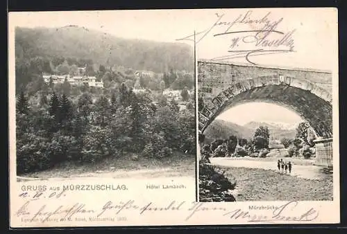 AK Mürzzuschlag, Hotel Lambach u. Mürzbrücke