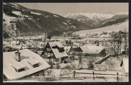 AK Mürzzuschlag, Teilansicht im Winter gegen Schneealpe