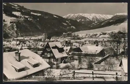 AK Mürzzuschlag, Teilansicht im Winter gegen Schneealpe