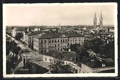 AK Wr.-Neustadt, Teilansicht mit Kirche und Strassenpartie