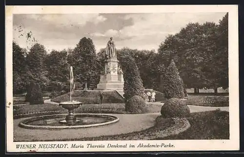 AK Wiener Neustadt, Maria Theresia-Denkmal im Akademie-Park