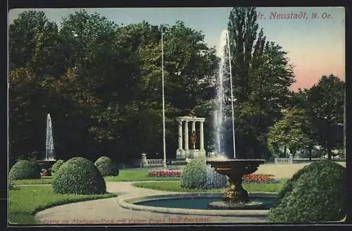 AK Wr.-Neustadt /N.-Oe., Kaiser Franz Josef-Denkmal im Akademie-Park