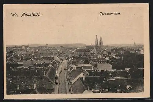 AK Wr.-Neustadt, Gesamtansicht mit Kirche und Strassenpartie