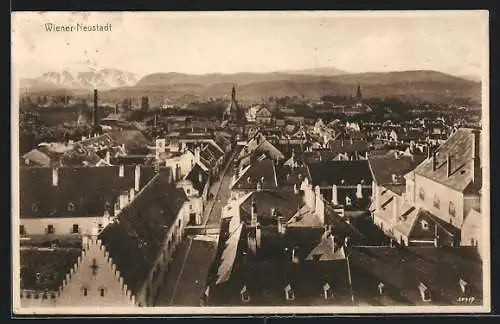 AK Wr. Neustadt, Teilansicht mit Bergpanorama aus der Vogelschau