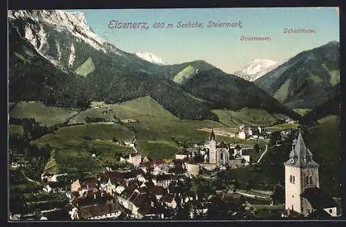 AK Eisenerz /Steiermark, Teilansicht mit Griesmauer und Schichtturm