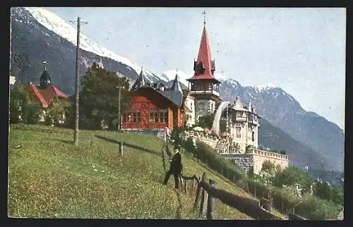 AK Innsbruck, Hungerburg, Das Hotel Maria Brunn gegen die Berge