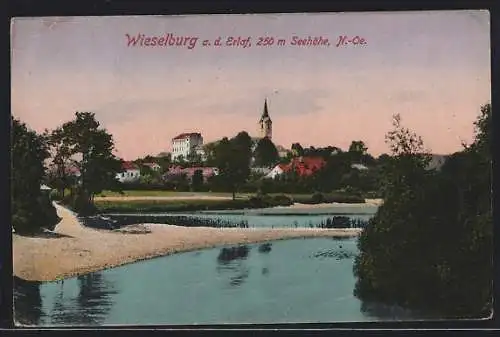 AK Wieselburg a. d. Erlauf, Flusspartie mit Blick zur Ortschaft