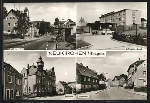 AK Neukirchen /Erzgeb., Stollberger Str., Geflügelkombinat, Rathaus