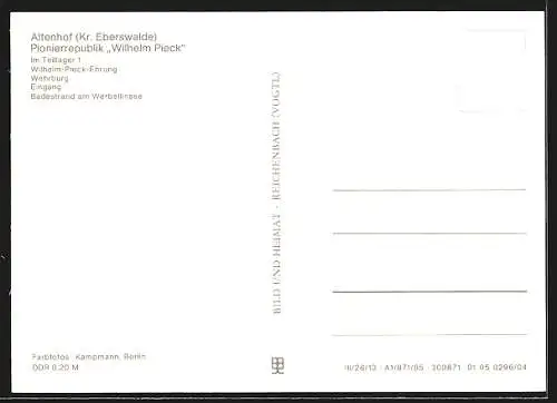 AK Altenhof /Eberswalde, Pionierrepublik Wilhelm Pieck, Wilhelm-Pieck-Ehrung, Wehrburg, Eingang, Badestrand
