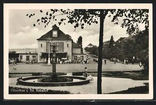 AK Glauchau i. Sa., Blick auf den Bahnhof