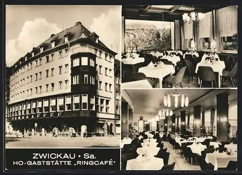 AK Zwickau /Sa., Die HO-Gaststätte Ringcafé mit Innenansichten