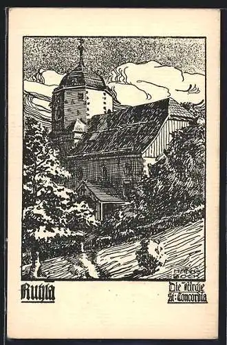 Künstler-AK Ruhla, Kirche St. Concordia