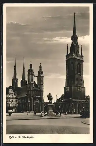 AK Halle / Saale, Denkmal auf dem Marktplatz