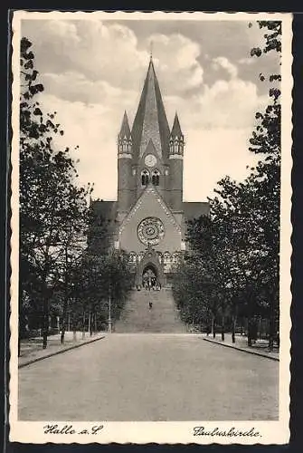 AK Halle a. S., Frontalansicht der Pauluskirche