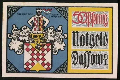 Notgeld Dassow i. M. 1922, 50 Pfennig, Kirche und Wappen