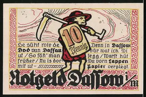 Notgeld Dassow i. M. 1922, 10 Pfennig, Kirche und Sensenmann