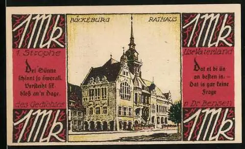 Notgeld Bückeburg 1921, 1 Mark, Rathaus, Jäger Appell in Bückeburg, Gutschein