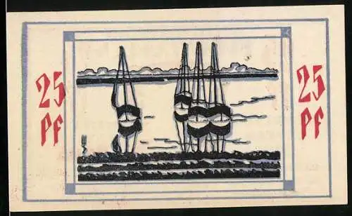 Notgeld Bullenkuhlen 1921, 25 Pfennig, Boote auf dem Wasser, Wappen