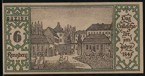 Notgeld Berlin 1921, 50 Pfennig, Hallesches Tor im Jahre 1845, Berliner Bär