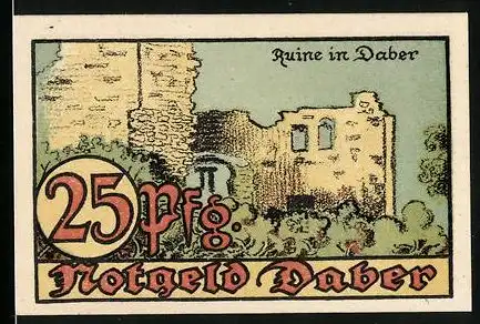 Notgeld Daber i. Pom. 1921, 25 Pfennig, Ruine in Daber, Wappen