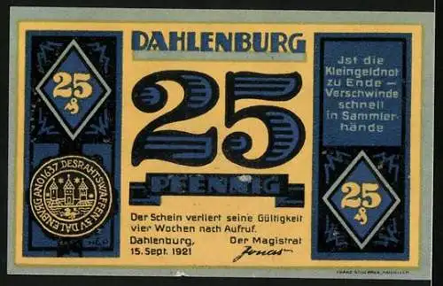 Notgeld Dahlenburg 1921, 25 Pfennig, Kirche