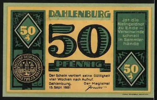 Notgeld Dahlenburg 1921, 50 Pfennig, Bauer bei der Feldarbeit