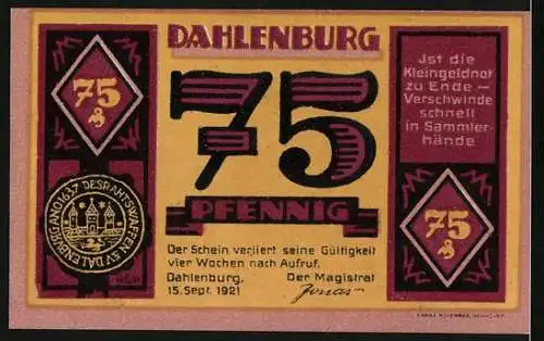 Notgeld Dahlenburg 1921, 75 Pfennig, Schuster in seiner Werkstatt