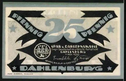 Notgeld Dahlenburg 1920, 10 Pfennig, Panorama mit Kirche