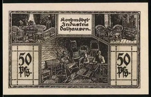 Notgeld Dalhausen 1921, 50 Pfennig, Korbmöbelindustrie Dalhausen, Wappen