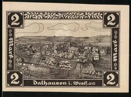 Notgeld Dalhausen i. Westf. 1921, 2 Mark, Ortsansicht